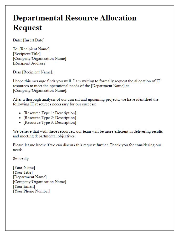 Letter template of IT resource allocation for departmental needs