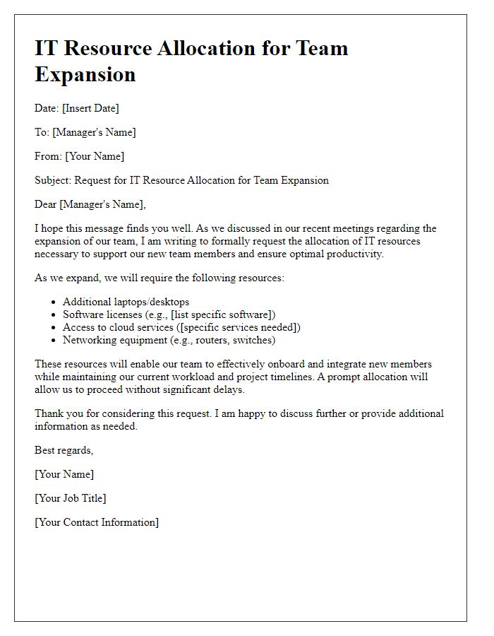 Letter template of IT resource allocation for team expansion