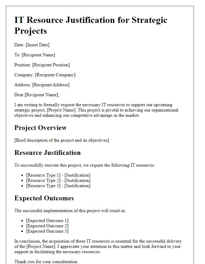 Letter template of IT resource justification for strategic projects