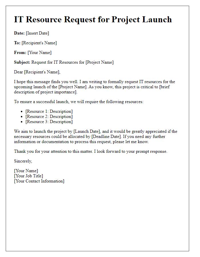 Letter template of IT resource request for project launch