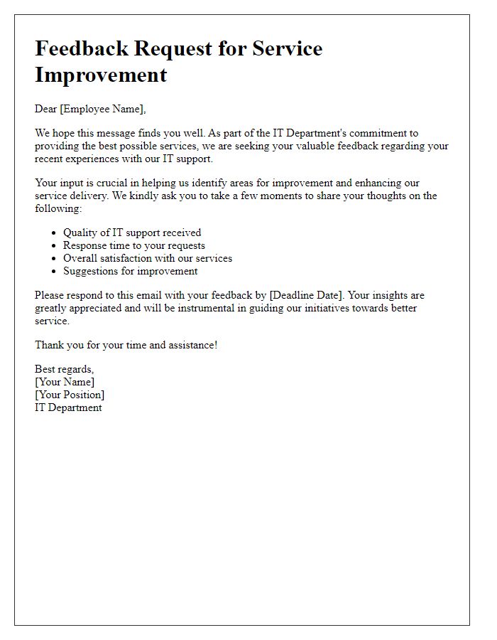 Letter template of IT department feedback request for service improvement