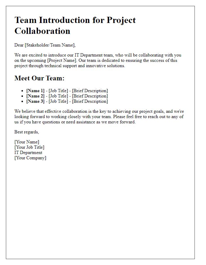 Letter template of IT department team introduction for project collaboration