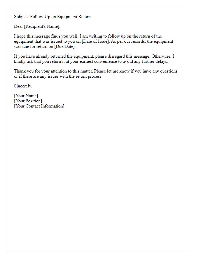 Letter template of equipment return follow-up.