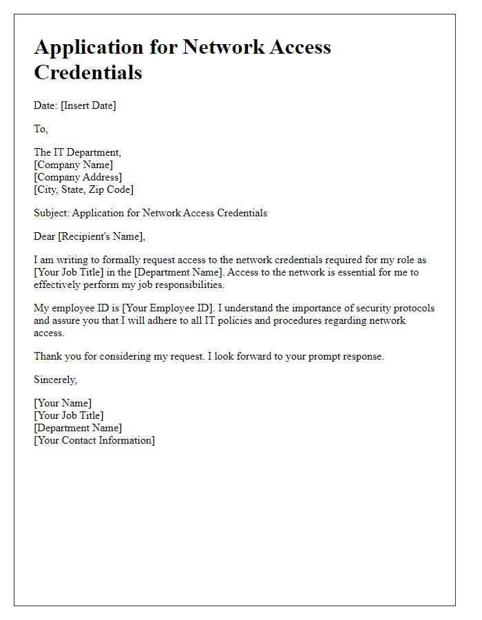 Letter template of application for network access credentials