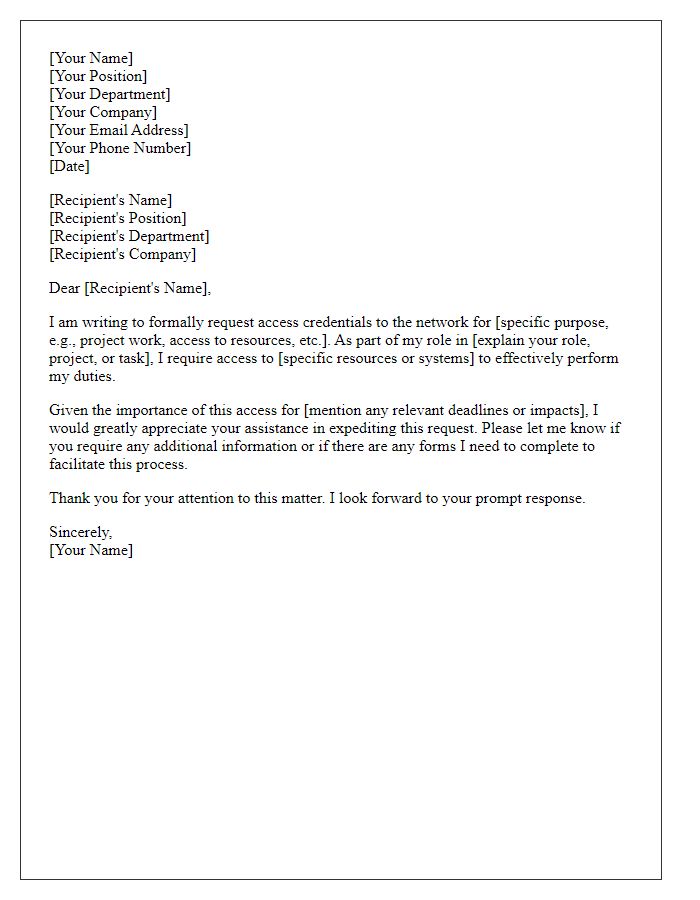 Letter template of formal request for network access credentials