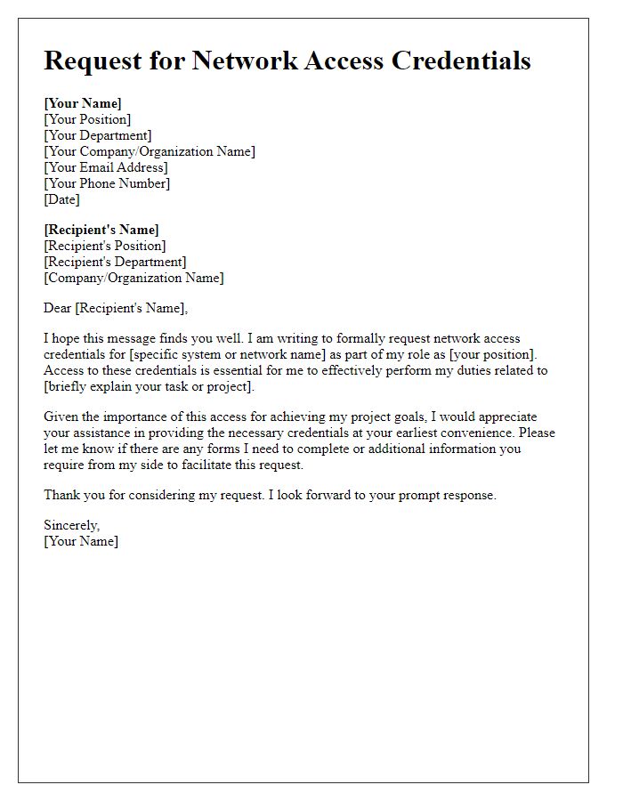 Letter template of request for network access credentials