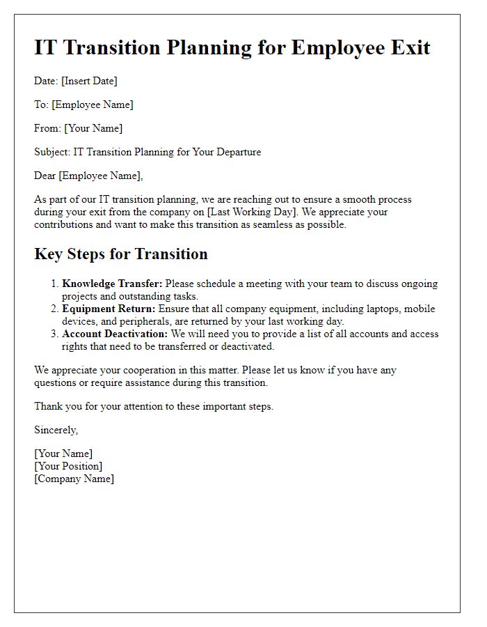 Letter template of IT transition planning for employee exits