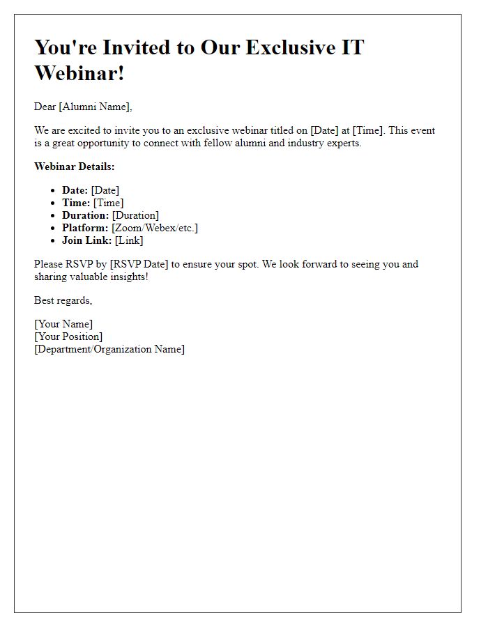 Letter template of IT Webinar Invitation for Alumni