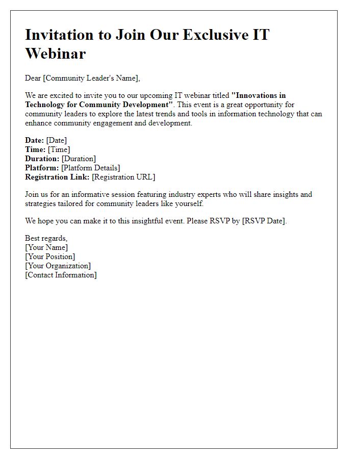 Letter template of IT Webinar Invitation for Community Leaders