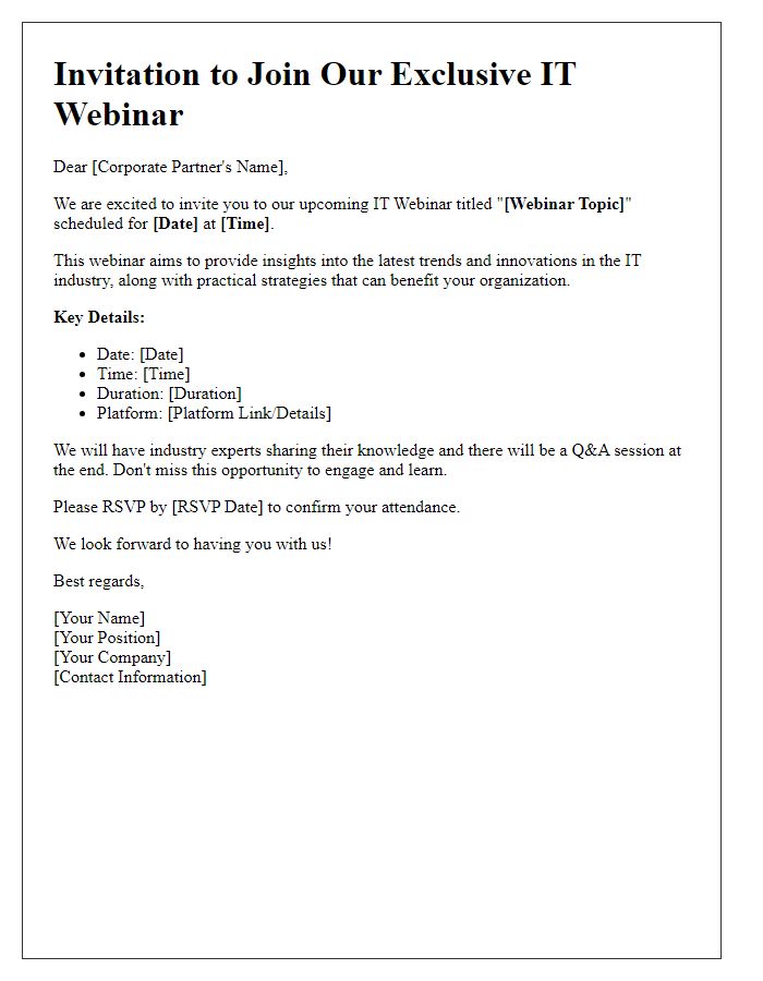 Letter template of IT Webinar Invitation for Corporate Partners