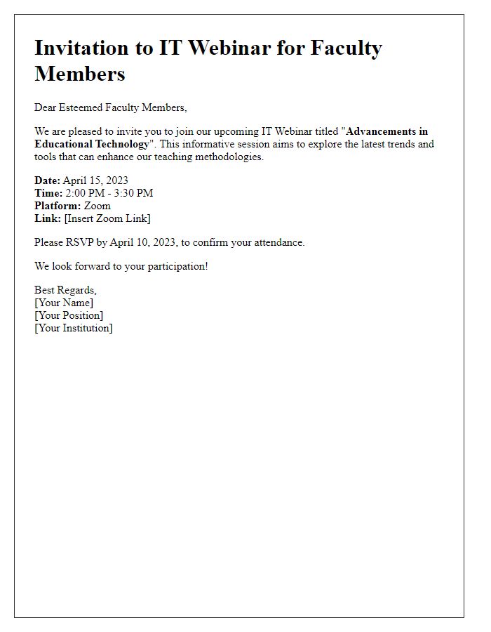 Letter template of IT Webinar Invitation for Faculty Members