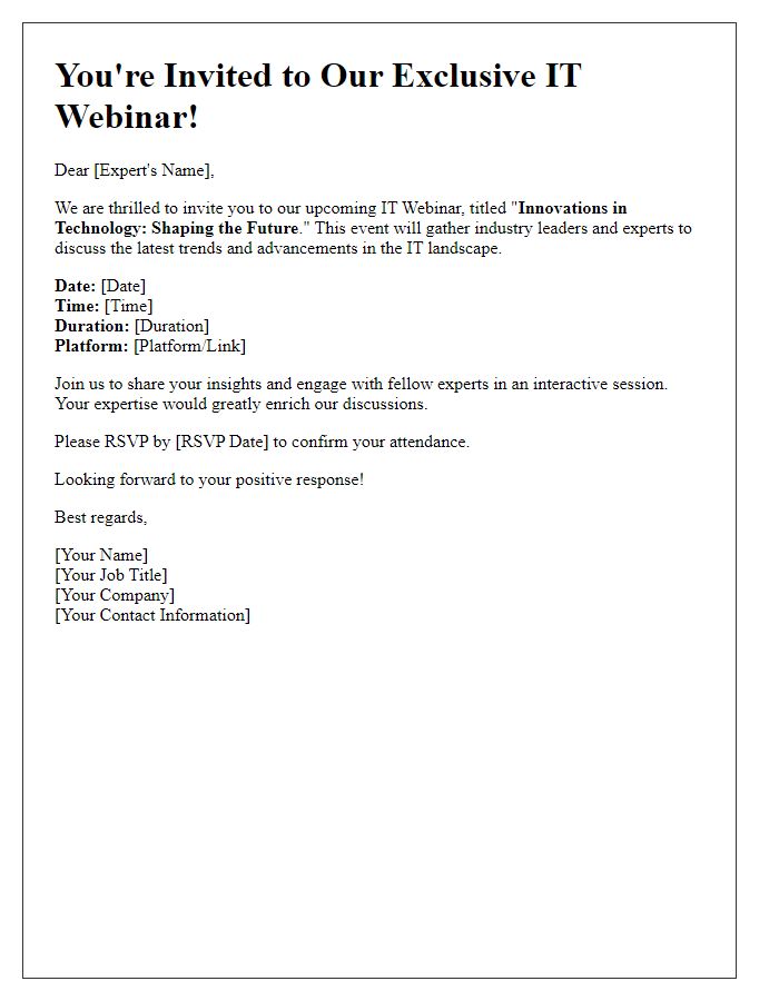 Letter template of IT Webinar Invitation for Industry Experts