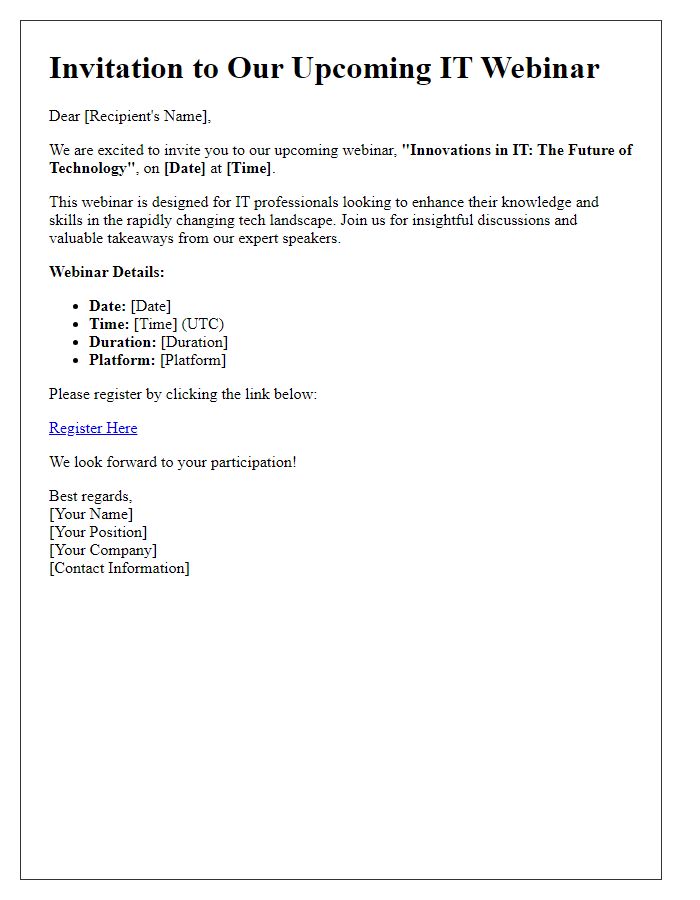 Letter template of IT Webinar Invitation for Professionals