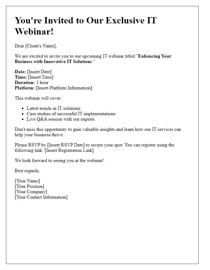 Letter template of IT Webinar Invitation for Prospective Clients