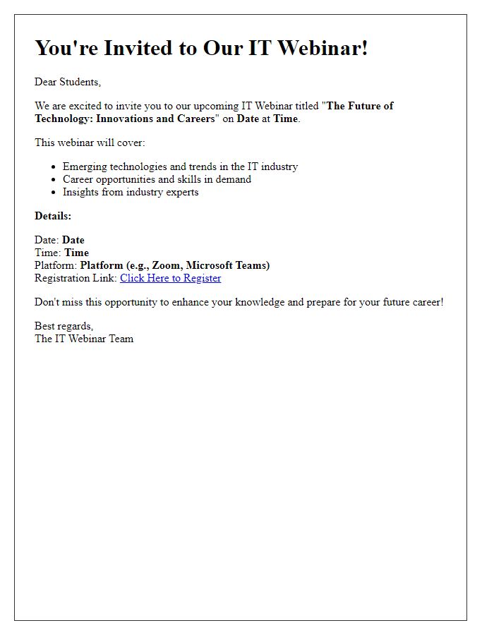 Letter template of IT Webinar Invitation for Students