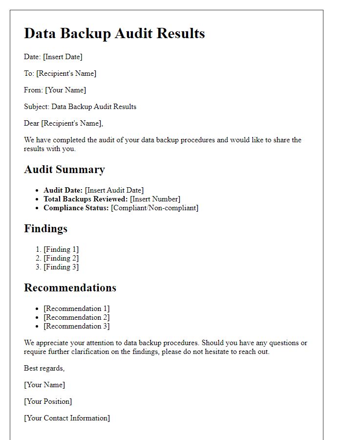 Letter template of data backup audit results