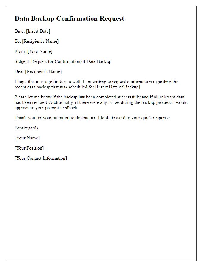 Letter template of data backup confirmation request