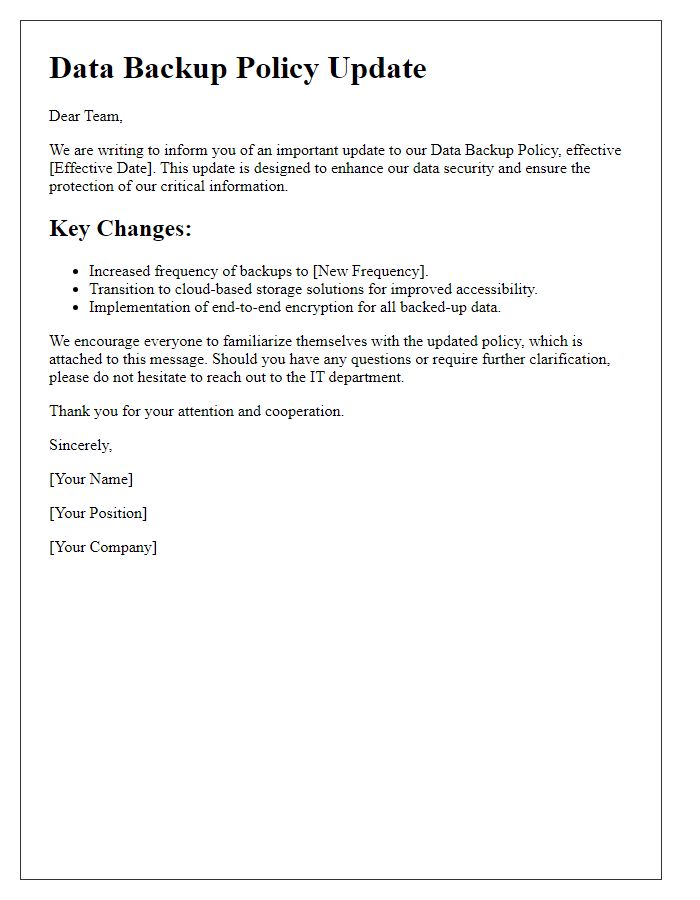 Letter template of data backup policy update