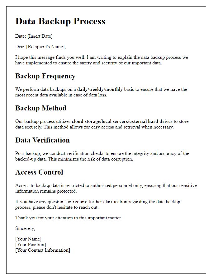 Letter template of data backup process explanation