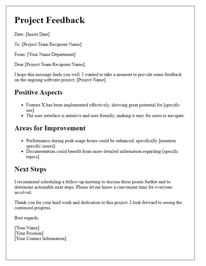 Letter template of ongoing software project feedback