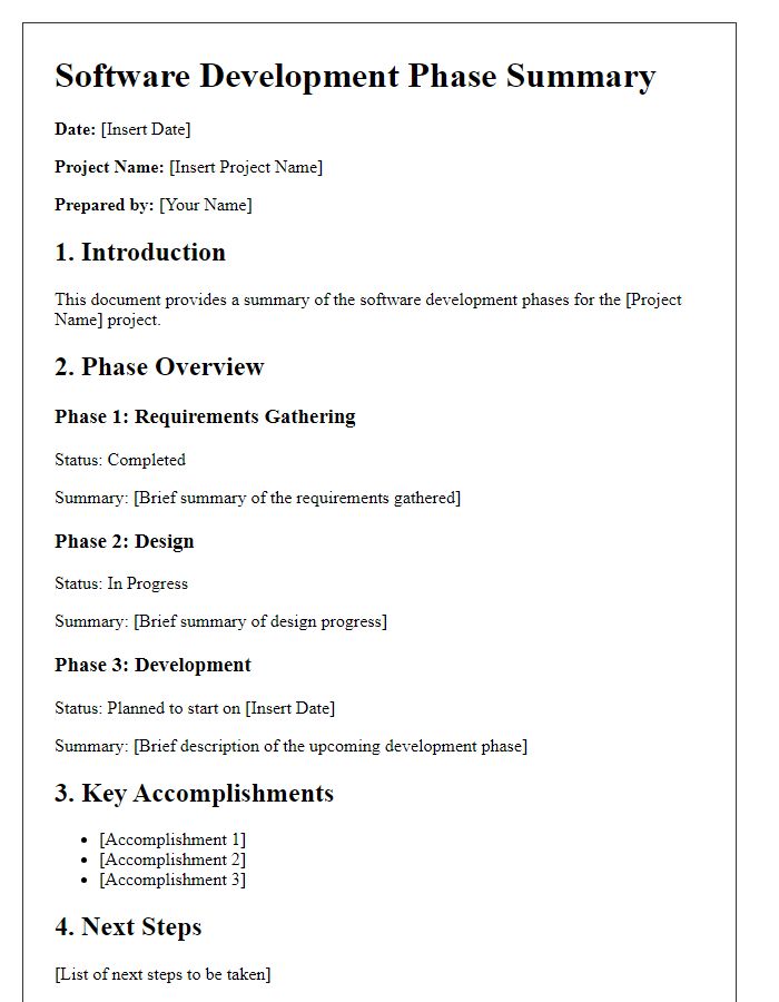 Letter template of software development phase summary