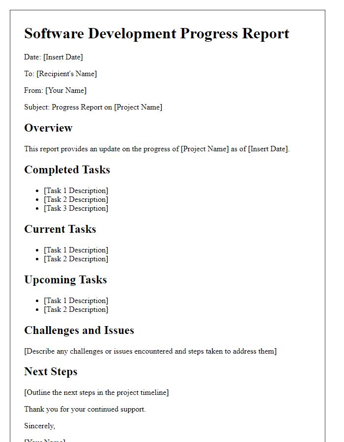 Letter template of software development progress report