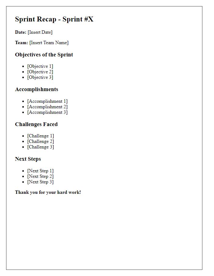 Letter template of software development sprint recap