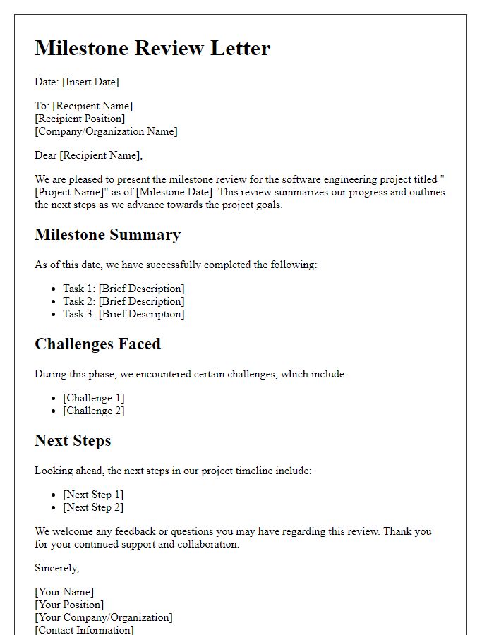 Letter template of software engineering milestone review