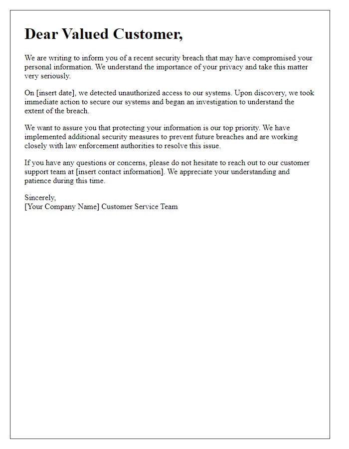 Letter template of IT security breach apology for affected customers.