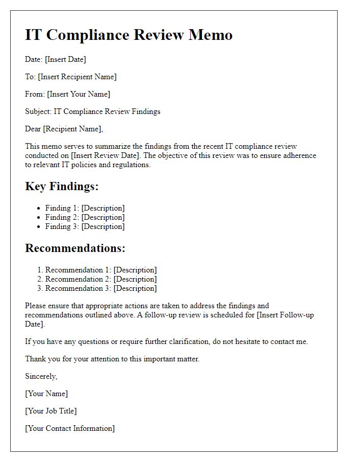 Letter template of IT compliance review memo