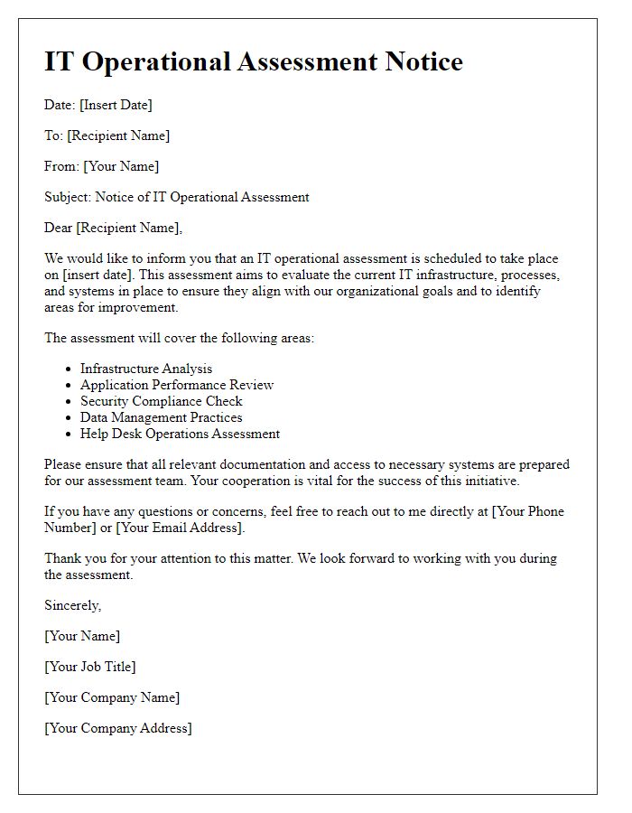 Letter template of IT operational assessment notice