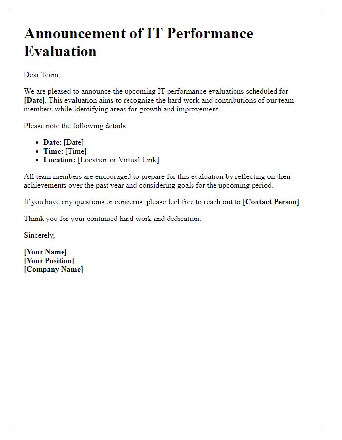 Letter template of IT performance evaluation announcement