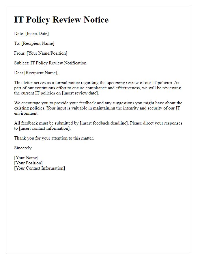 Letter template of IT policy review notice