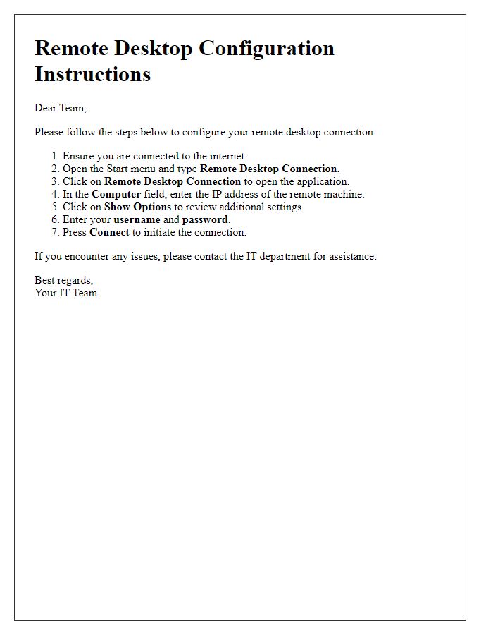 Letter template of remote desktop configuration steps for employees.