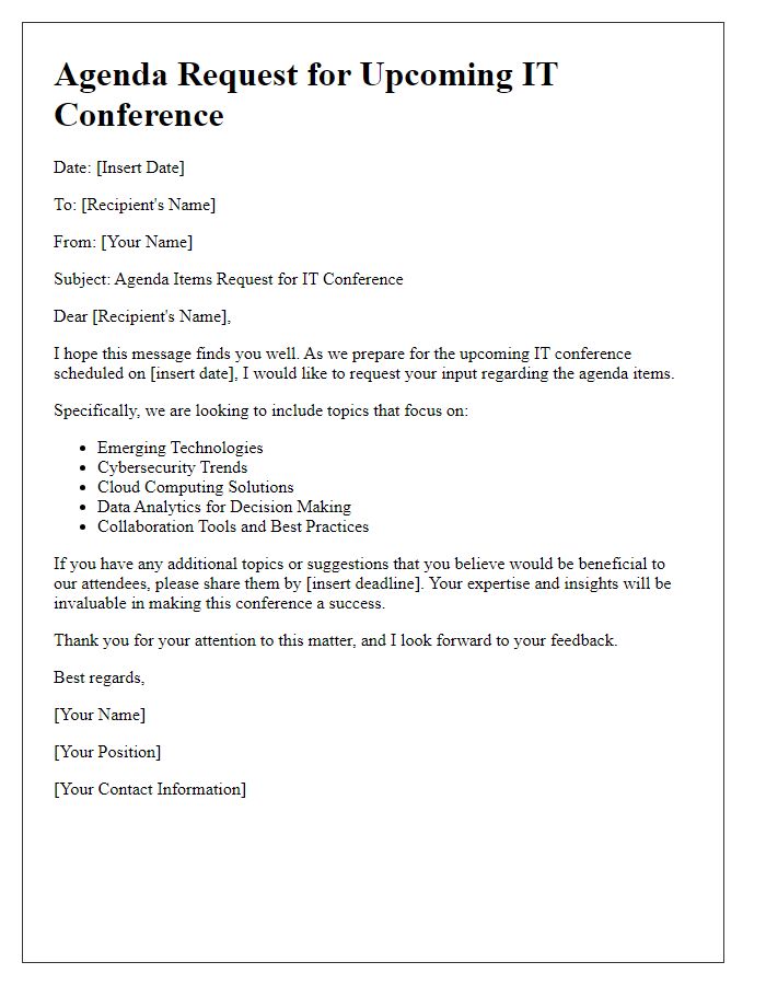 Letter template of agenda request for IT conference