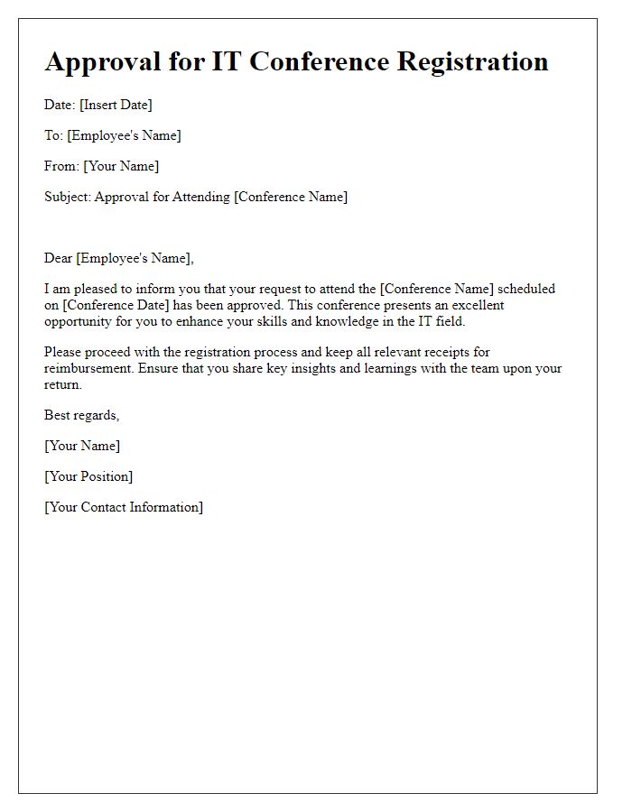 Letter template of approval for IT conference registration