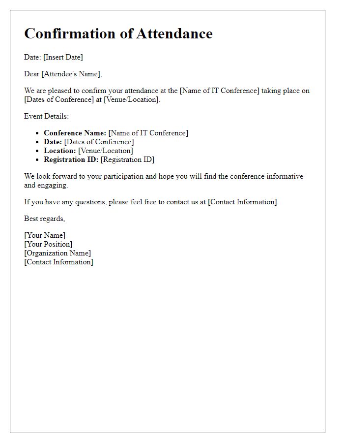 Letter template of confirmation for IT conference attendance