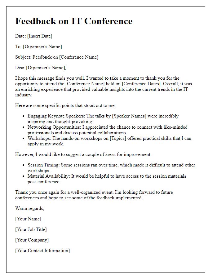 Letter template of feedback after attending IT conference