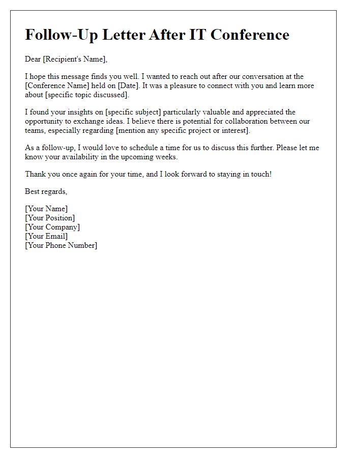 Letter template of networking follow-up from IT conference