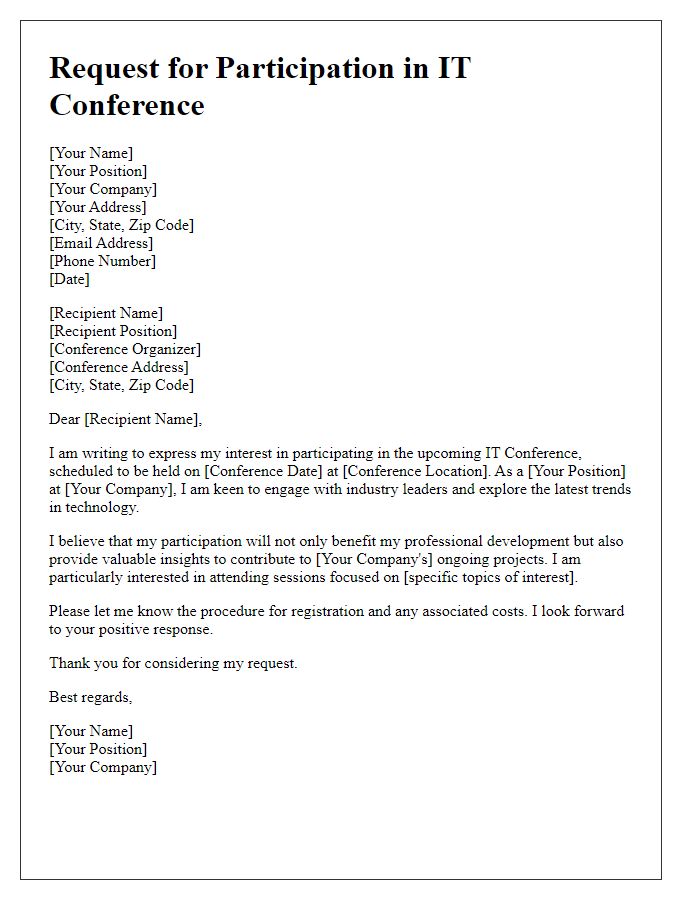 Letter template of request for IT conference participation