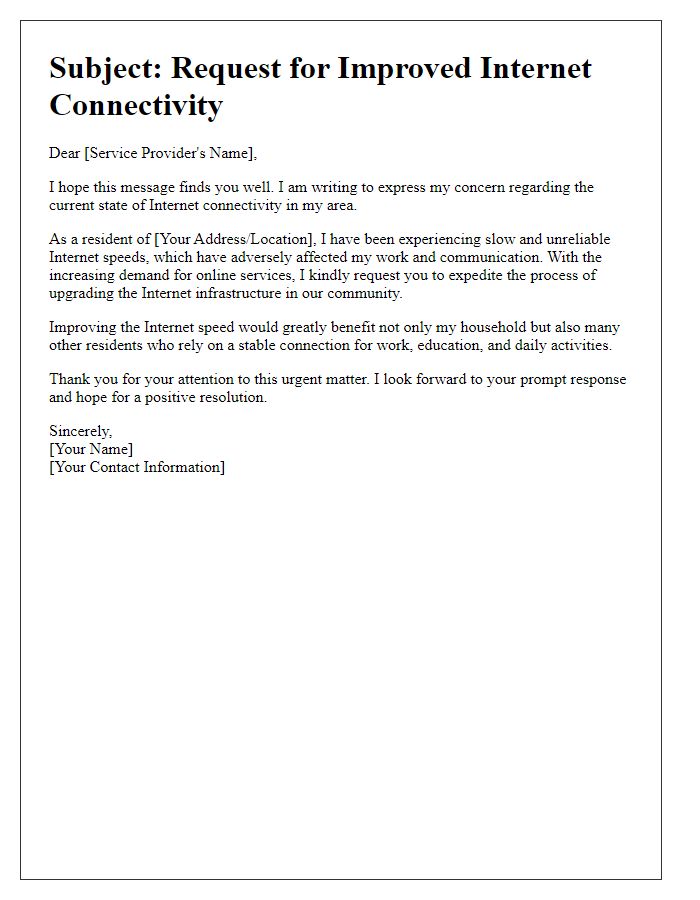 Letter template of appeal for faster Internet connectivity