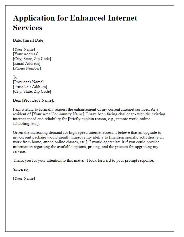 Letter template of application for enhanced Internet services