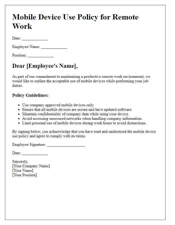 Letter template of acceptable mobile device use for remote work