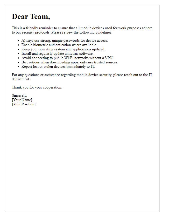 Letter template of mobile device security protocols reminder