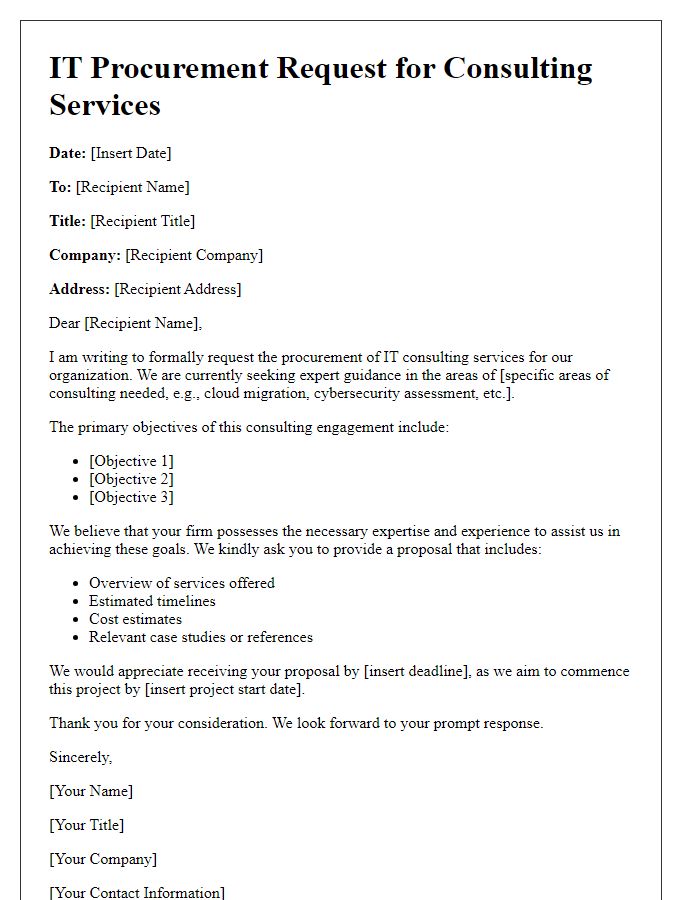 Letter template of IT procurement request for IT consulting services