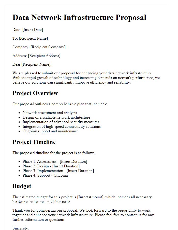 Letter template of data network infrastructure proposal