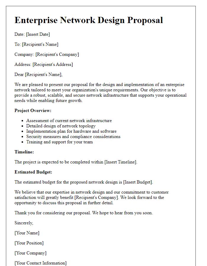 Letter template of enterprise network design proposal