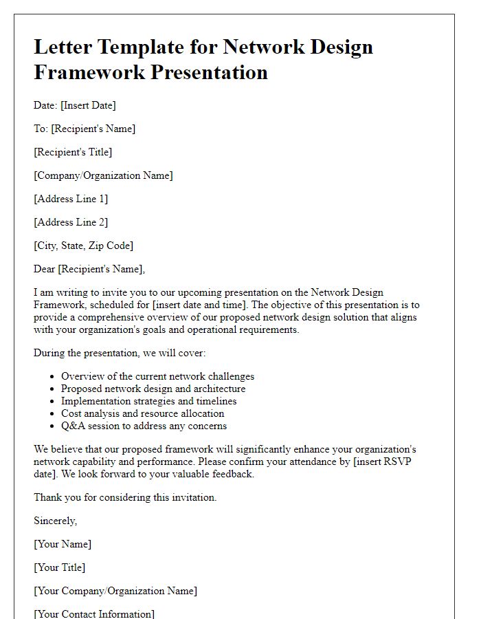 Letter template of network design framework presentation