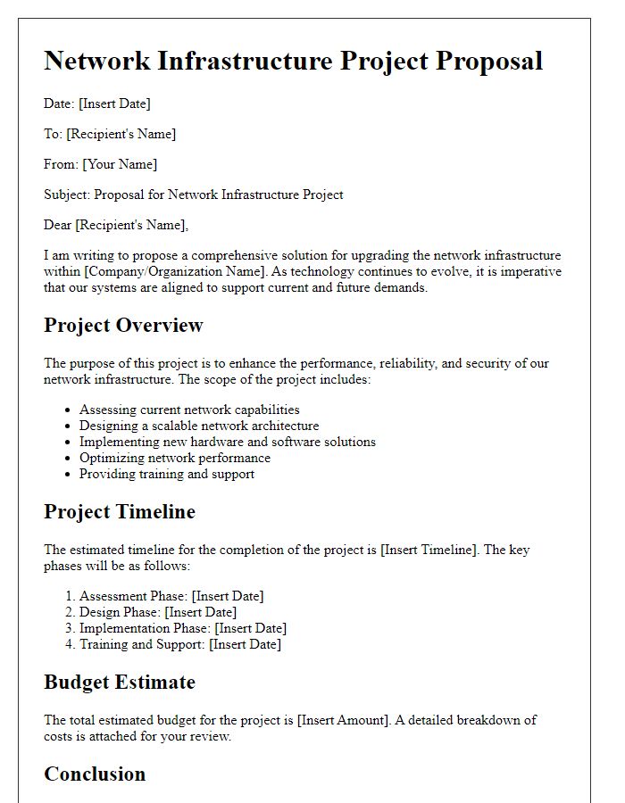 Letter template of network infrastructure project proposal