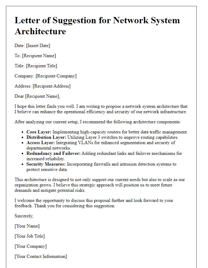 Letter template of network system architecture suggestion